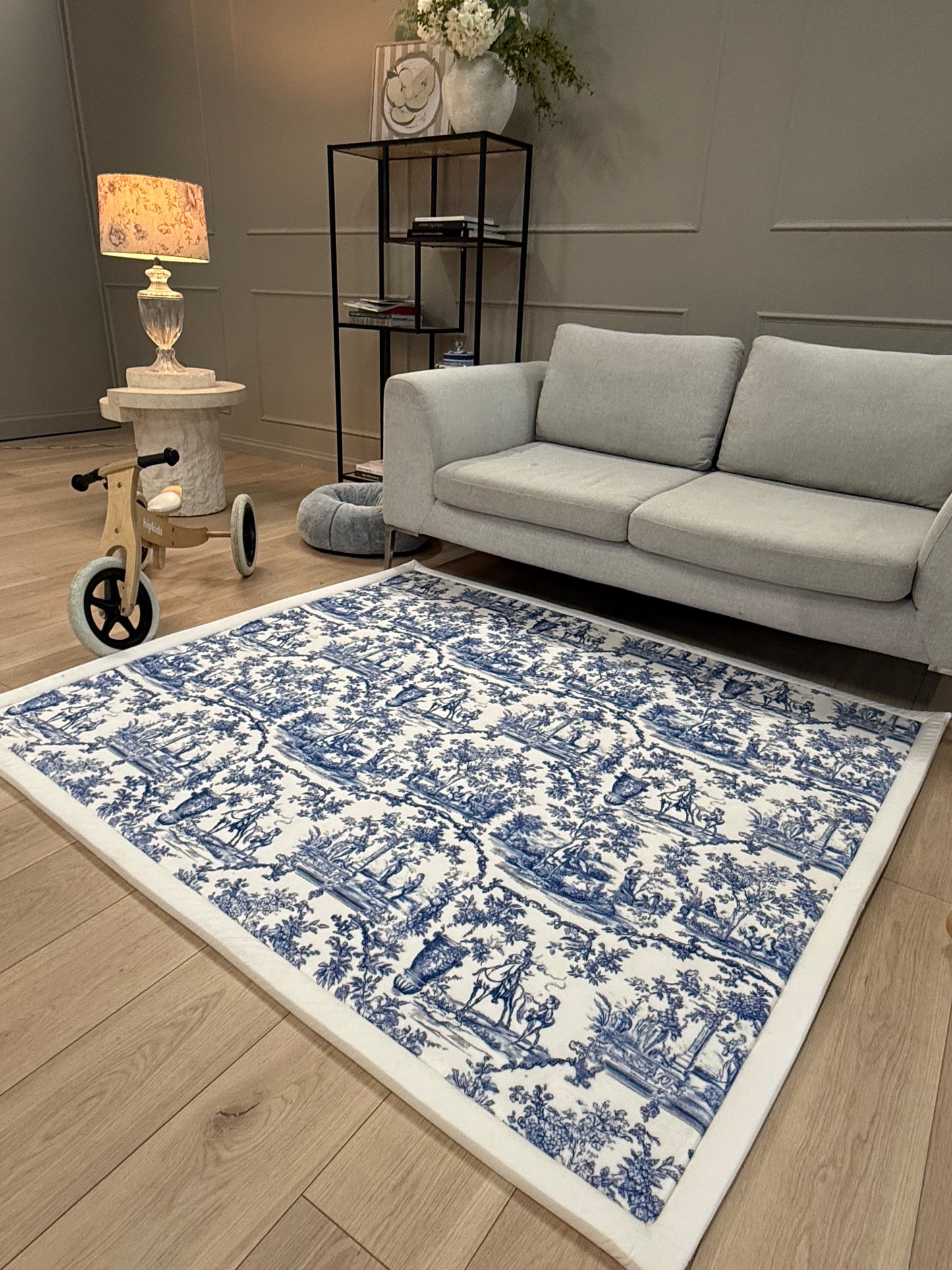 Blue Woodland Toile Memory Foam Nursery Rug – Soft Baby & Kids Play Mat