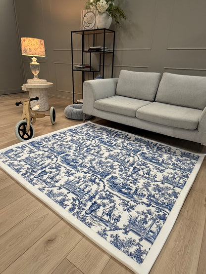 Blue Woodland Toile Memory Foam Nursery Rug – Soft Baby & Kids Play Mat