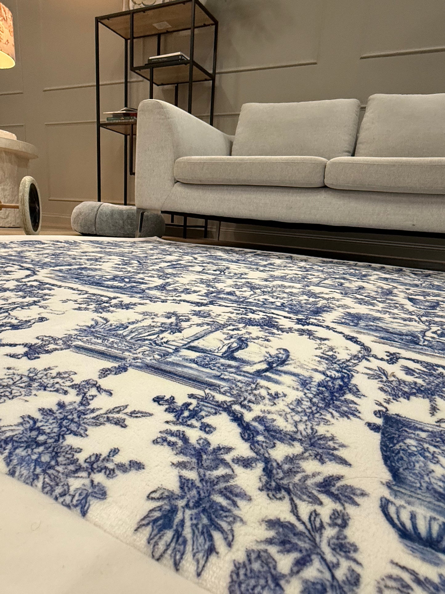 Blue Woodland Toile Memory Foam Nursery Rug – Soft Baby & Kids Play Mat