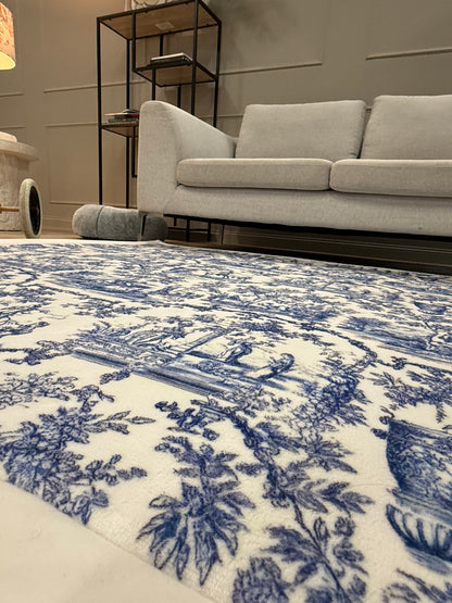 Blue Woodland Toile Memory Foam Nursery Rug – Soft Baby & Kids Play Mat